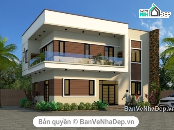 Biệt thự 2 tầng phong cách hiện đại,Diện tích 9.8x12.6m,Biệt thự 2 tầng