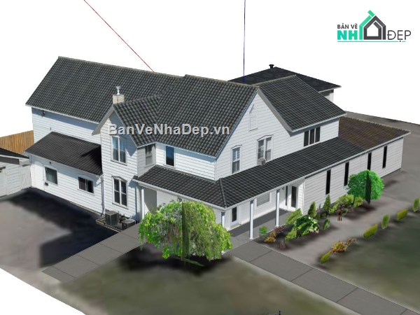 Biệt thự  2 tầng dựng sketchup,model su biệt thự 2 tầng,file 3d su biệt thự 2 tầng