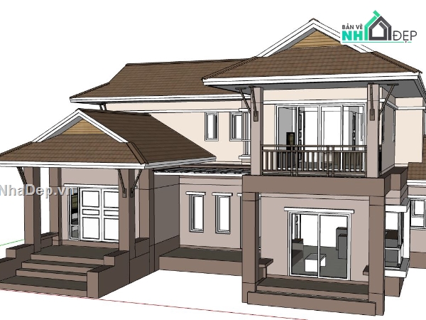 Biệt thự 2 tầng hiện đại,model su biệt thự 2 tầng,sketchup biệt thự 2 tầng