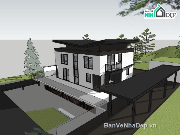 sketchup biệt thự 2 tầng,biệt thự 2 tầng,biệt thự sketchup