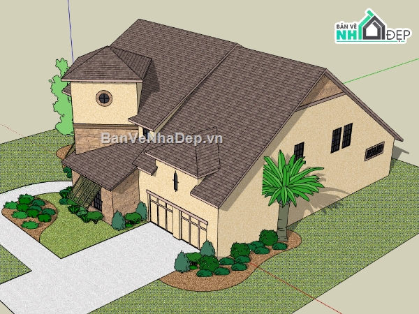 biệt thự dựng trên file sketchup,file su mẫu biệt thự châu âu,thiết kế nhà biệt thự file su