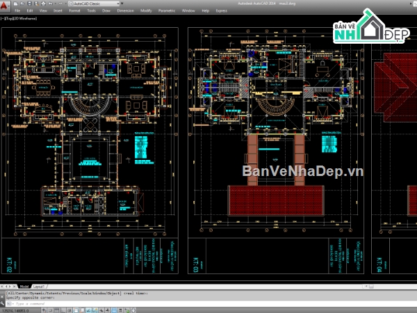 Biệt thự,File cad biệt thự 2 tầng,cad biệt thự 2 tầng