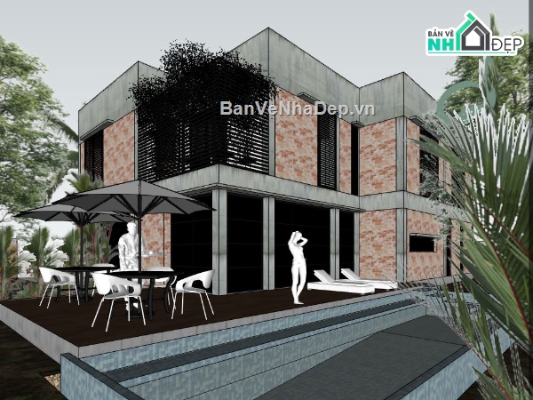 model su biệt thự,file sketchup biệt thự,model su biệt thự nghỉ dưỡng