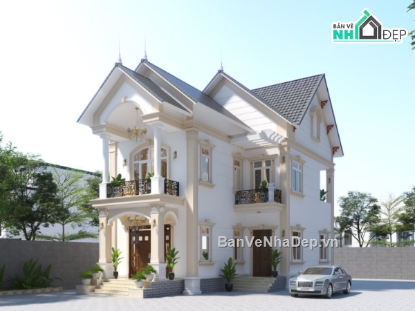 biệt thự 2 tầng,mẫu biệt thự mái thái,mẫu biệt thự 2 tầng