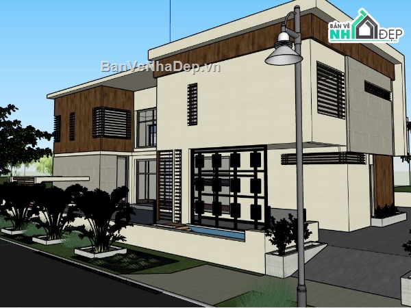 sketchup biệt thự 2 tầng,sketchup biệt thự,sketchup biệt thự 2 tầng hiện đại