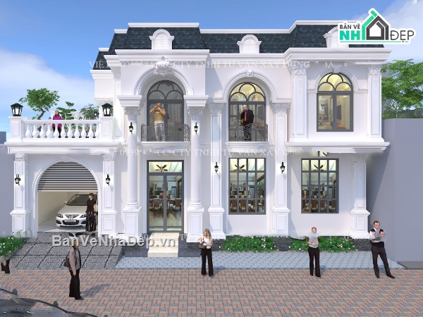 BIỆT THỰ FULL,bản vẽ biệt thự tân cổ điển full,biệt thự tân cổ điển full kt.kc.đn,biệt thự 2 tầng,hồ sơ thiết kế thi công,biệt thự tân cổ điển 2 tầng