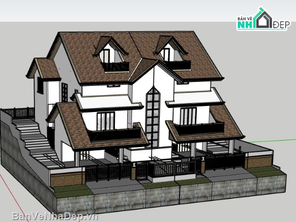 biệt thự 3 tầng,file su biệt thự,model su biệt thự