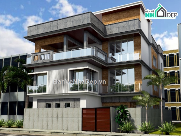Biệt thự 3 tầng hiện đại,biệt thự 3 tầng,file sketchup biệt thự hiện đại