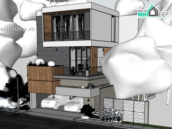 Biệt thự 3 tầng hiện đại,sketchup biệt thự,biệt thự hiện đại sketchup