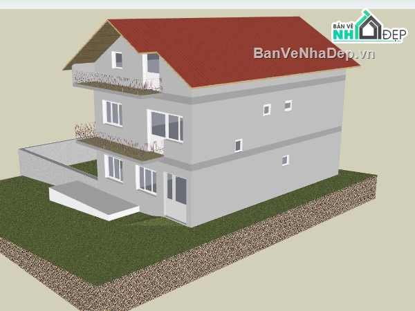 Biệt thự 3 tầng hiện đại,sketchup biệt thự,biệt thự hiện đại