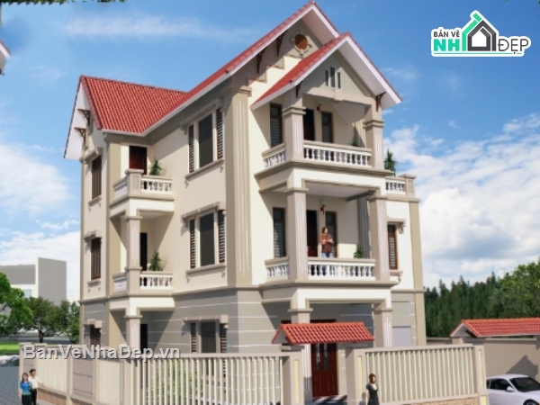 Biệt thự 3 tầng,biệt thự 3 tầng file cad,cad biệt thự 3 tầng