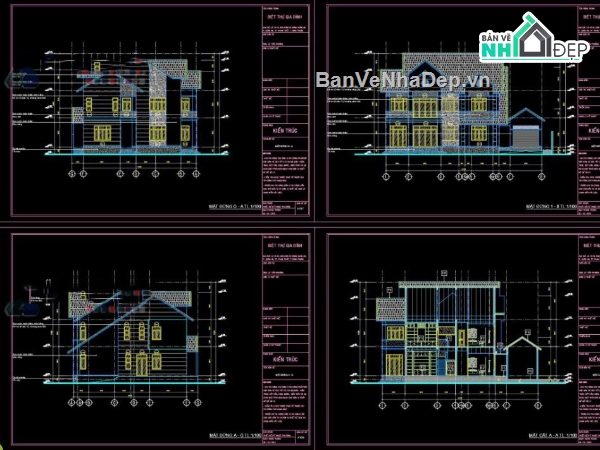 Biệt thự,file cad biệt thự 3 tầng,kiến trúc biệt thự 3 tầng