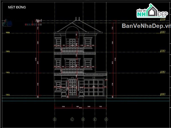 Biệt thự,file cad biệt thự 3 tầng,mẫu biệt thự 3 tầng