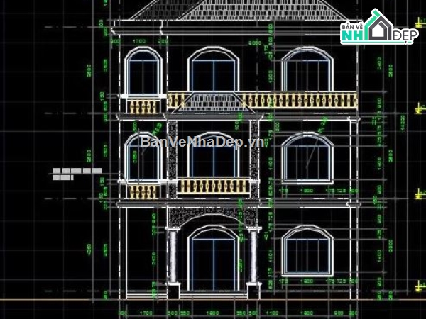 biệt thự 3 tầng,biệt thự 3 tầng file cad,cad biệt thự 3 tầng