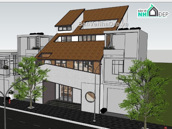biệt thự 3 tầng su,sketchup biệt thự 3 tầng,mẫu biệt thự 3 tầng su