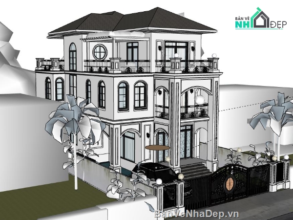 Biệt thự 3 tầng,model su biệt thự 3 tầng,biệt thự 3 tầng file sketchup,sketchup biệt thự 3 tầng,biệt thự 3 tầng file su