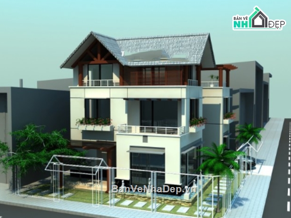 Biệt thự 3 tầng,cad biệt thự 3 tầng,biệt thự 2 tầng cad,file cad biệt thự 3 tầng