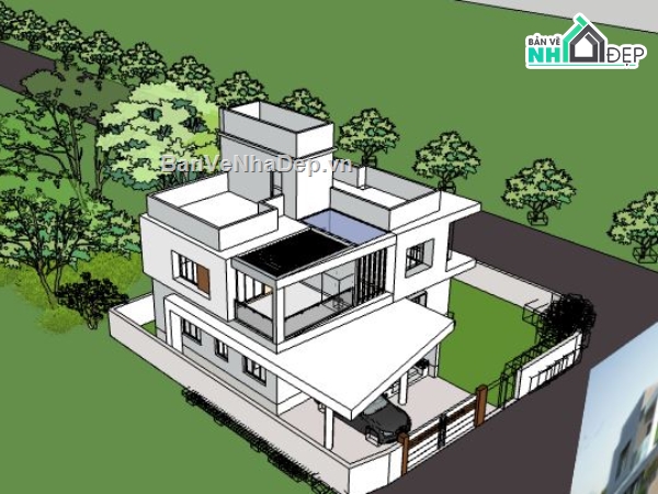 mẫu biệt thự,biệt thự 3 tầng,mẫu biệt thự sketchup