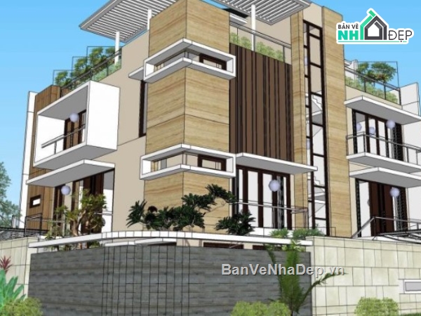 biệt thự hiện đại 3 tầng,sketchup biệt thự 3 tầng,biệt thự hiện đại