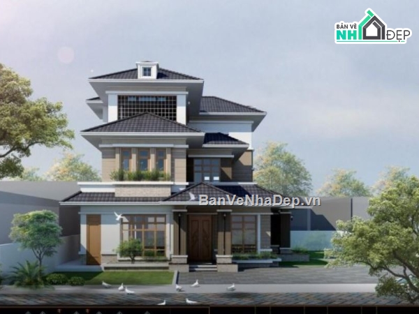 Biệt thự 3 tầng hiện đại,file cad biệt thự 3 tầng,biệt thự 3 tầng