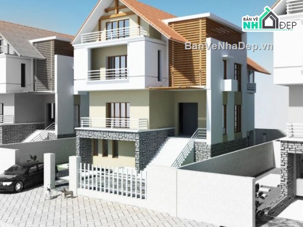 biệt thự 3 tầng,kiến trúc 3 tầng,file kiến trúc 3 tầng