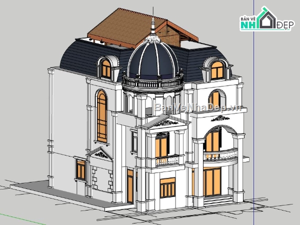 biệt thự 4 tầng,model su biệt thự 4 tầng,sketchup biệt thự 4 tầng