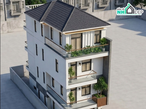 biệt thự 5.5x15m,Nhà phố 4 tầng hiện đại,Biệt thự 4 tầng mái nhật