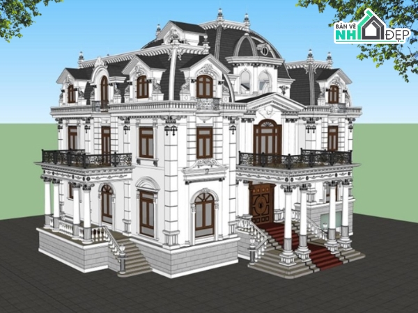 biệt thự 4 tầng,biệt thự tân cổ điển,bản vẽ biệt thự 4 tầng