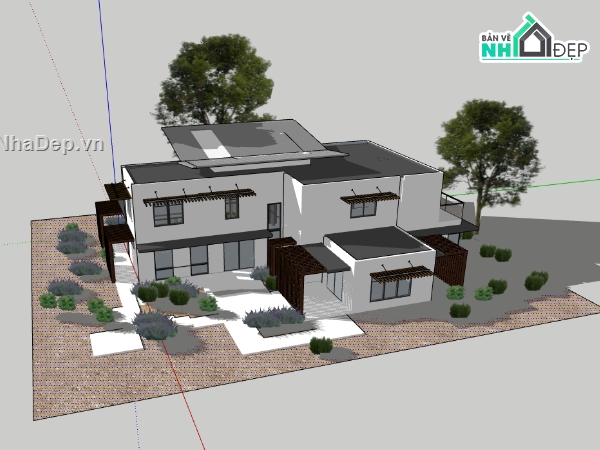 biệt thự hiện đại dựng sketchup,dựng 3d nhà biệt thự 2 tầng,thiết kế nhà biệt thự hiện đại