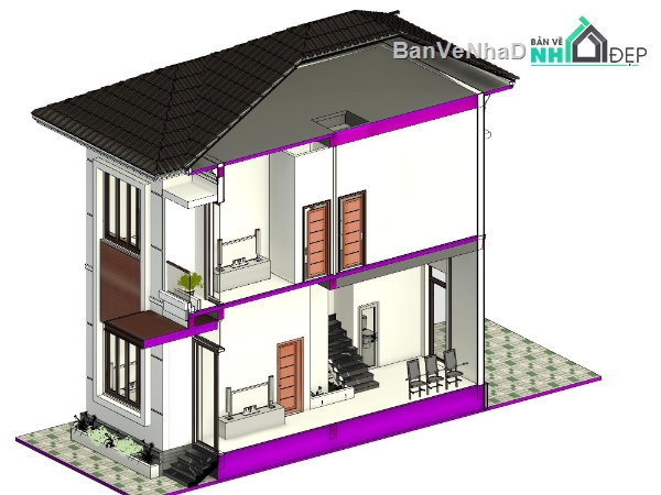 bản vẽ revit,biệt thự 2 tầng,kiến trúc 2 tầng