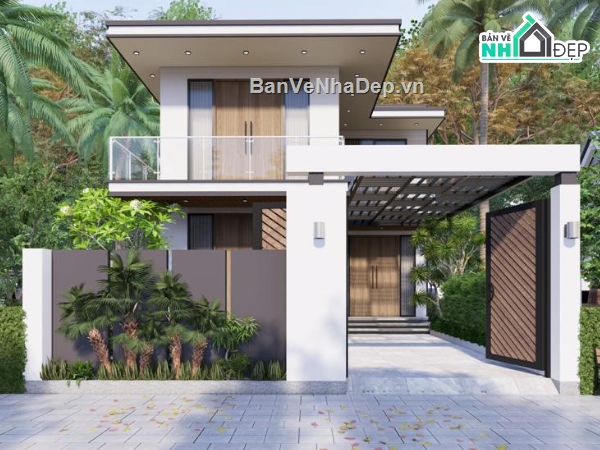 kiến trúc nhà phố,Biệt thự 2 tầng hiện đại,hồ sơ bản vẽ nhà phố