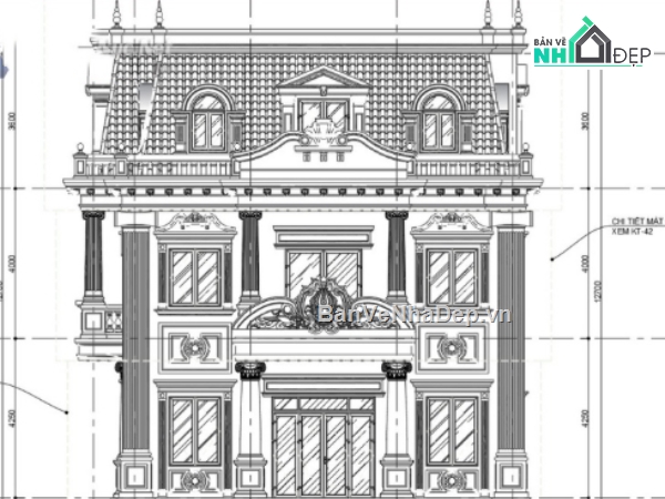 biệt thự 2 tầng,file cad biệt thự 2 tầng,biệt thự 2 tầng tân cổ điển