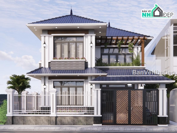 Biệt thự  2 tầng,Su Biệt thự  2 tầng,Biệt thự 2 tầng mái nhật Autocad