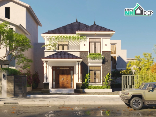 bản vẽ 2 tầng,cad 2 tầng,biệt thự mái nhật 2 tầng,nhà mái nhật 2 tầng kích thước 8x12m,file cad biệt thự 2 tầng đẹp