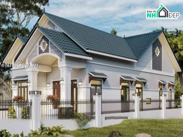 biệt thự mái thái,mái thái 1 tầng,biệt thự 1 tầng