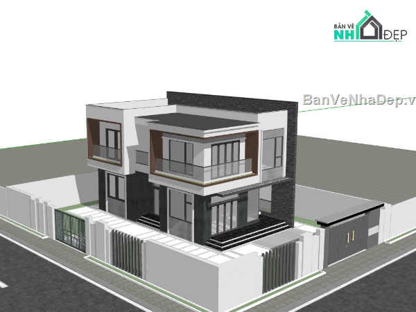 biệt thự phố 2 tầng,nhà phố 2 mặt tiền,thiết kế nhà 7.6x13.6m