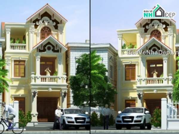 Biệt thự cổ điển,biệt thự 3 tầng,cad biệt thự 3 tầng