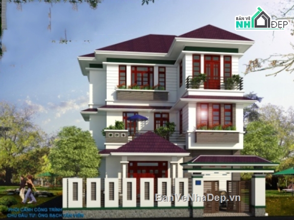 biệt thự 3 tầng,Biệt thự 3 tầng hiện đại,cad biệt thự 3 tầng