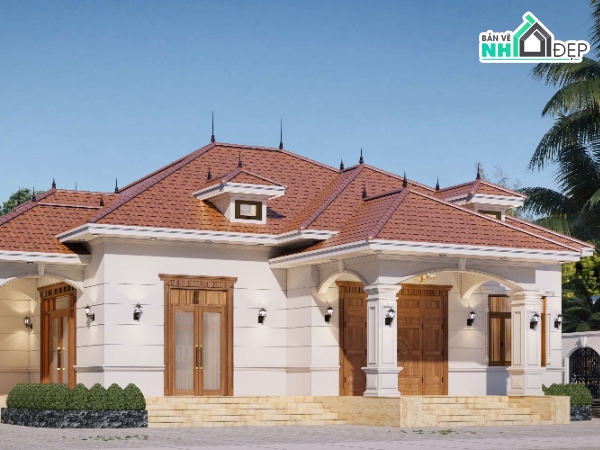 biệt thự 1 tầng,Biệt thự tân cổ điển,Biệt thự 1 tầng tân cổ điển