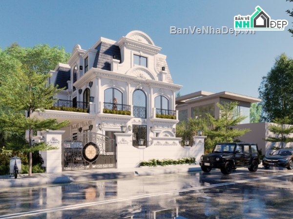 biệt thự 3 tầng,biệt thự tân cổ điển,file su biệt thự 3 tầng