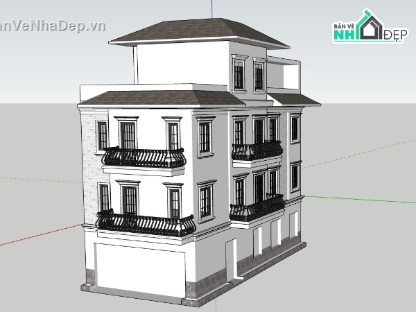 biệt thự 4 tầng,biệt thự tân cổ điển,mẫu biệt thự sketchup