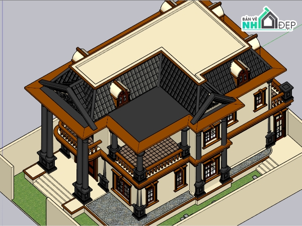 Biệt thự tân cổ điển,Biệt thự 2 tầng tân cổ điển,Model Biệt thự tân cổ điển