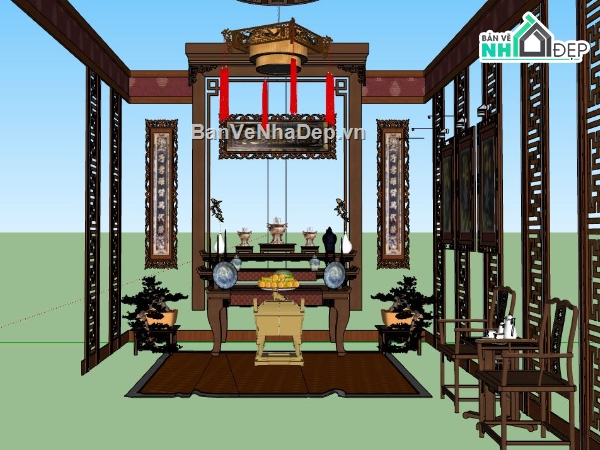 phòng thờ su,model nội thất phòng thờ,model su nội thất phòng thờ,file sketchup nội thất phòng thờ