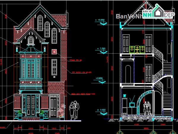 Biệt thự 3 tầng 6.5x16m,Biệt thự 6.5x16m,full biệt thự 3 tầng,Bản vẽ biệt thự 3 tầng