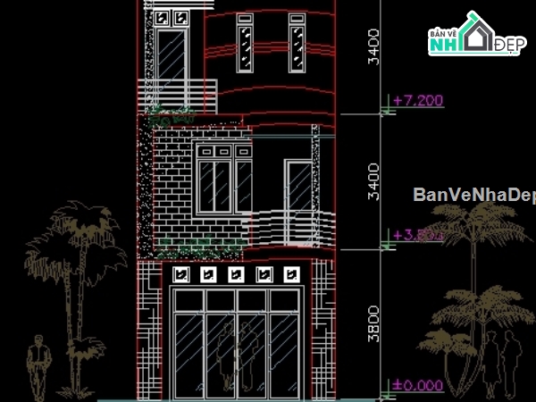 Hồ sơ thiết kế nhà phố 4 tầng,Nhà phố kích thước  5x25m,đầy đủ nhà phố 3.5m,bản vẽ nhà phố 3.5 tầng