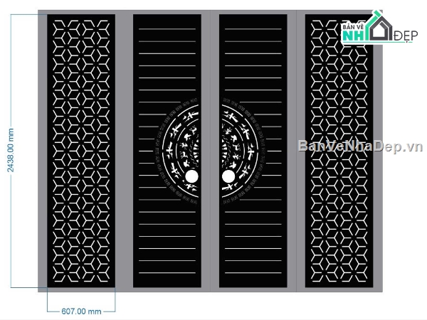Cổng 4 cánh,file dxf cổng 4 cánh,cổng 4 cánh cnc