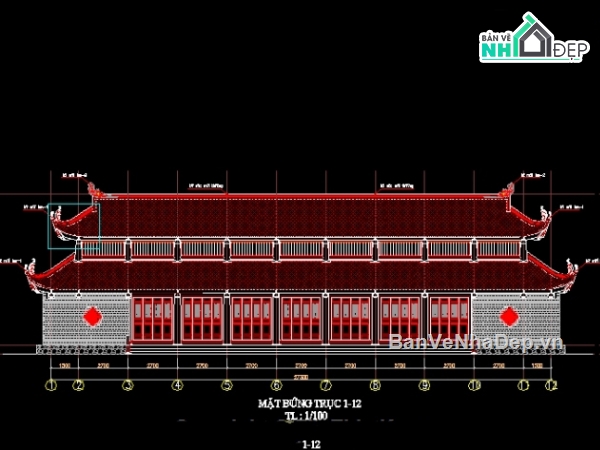 Bản vẽ chi tiết nhà thờ tổ,Bản vẽ nhà thờ họ,File cad chùa yên nhân,bản vẽ chùa đẹp