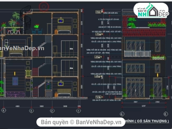 nhà 4 tầng,nhà phố 4 tầng,nhà phố 4 tầng 6.3×13.3m,File cad nhà phố 4 tầng,thiết kế nhà phố 4 tầng,bản vẽ nhà phố 4 tầng