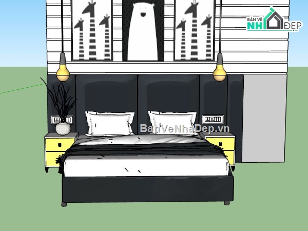 nội thất phòng ngủ,sketchup nội thất phòng ngủ,phòng ngủ 3d sketchup