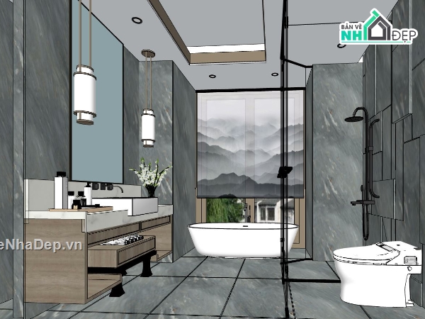 nội thất phòng tắm sketchup,sketchup phòng tắm,file su phòng tắm hiện đại